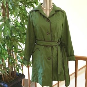 Dennis Basso Green Trench Coat Size XS